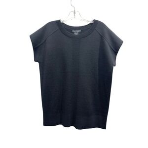 Club Monaco Black Knit Short Sleeve Sweater Top Women SZ M/M Wool Blend Casual